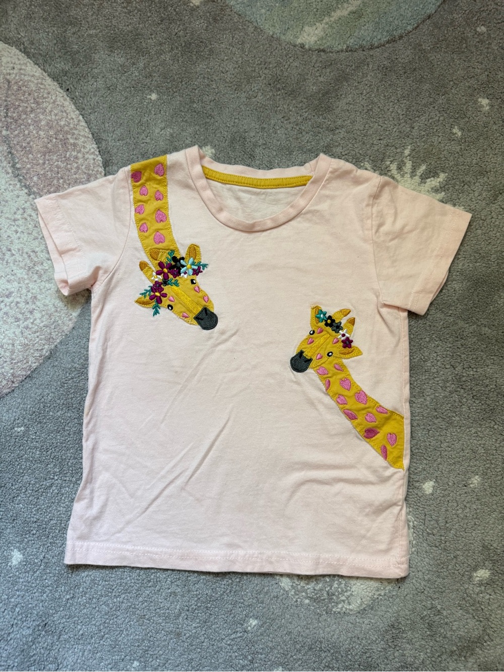 Girls's Giraffe Embroidered Short Sleeve Tee